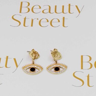 BS - EARRINGS - GOLD EYE WITH STRASS BLACK & WHITE 700X700