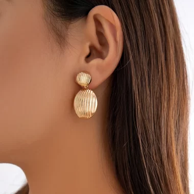 BS -Vintage Gold Color Striped Earrings for Women - Round